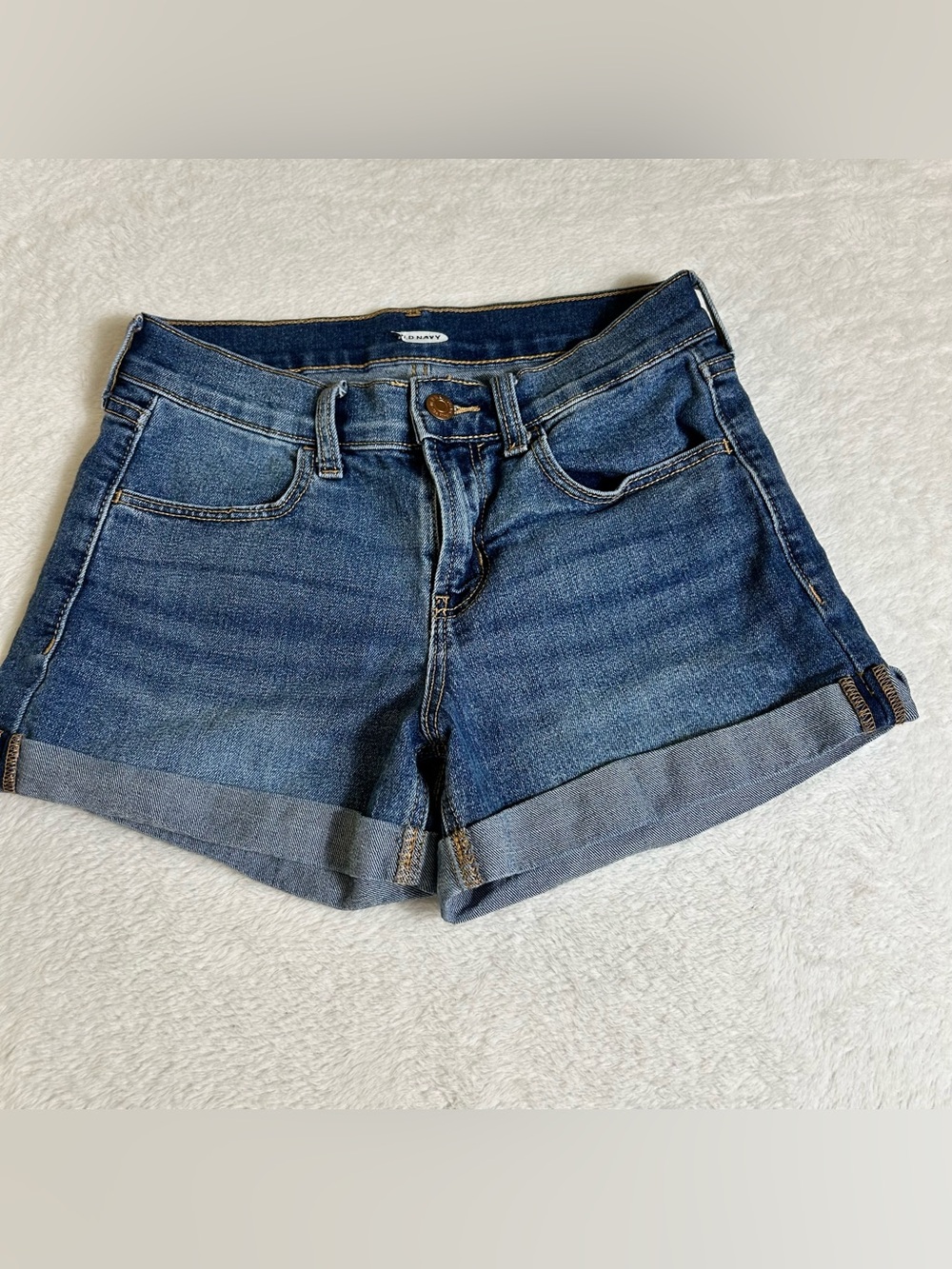 Old Navy Women's Shorts Size 0 Blue Denim Cuffed High Rise Stretch Distressed